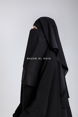 Black Two Layer Flap Niqab - Premium Wool Chiffon - Medium