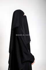 Black Two Layer Flap Niqab - Premium Wool Chiffon - Medium