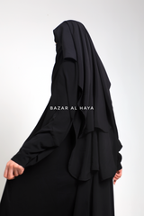 Black Two Layer Flap Niqab - Premium Wool Chiffon - Medium