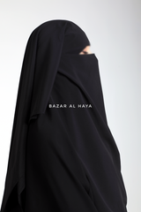 Black Two Layer Flap Niqab - Premium Wool Chiffon - Medium