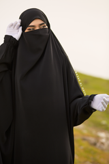 Black Hafsa Two Piece Jilbab With Harem Pants - Athletic Shalwar