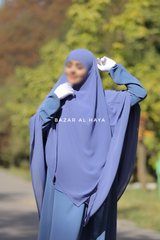 Pari Slate Blue Two Layered Maxi Diamond Khimar - Crepe Chiffon