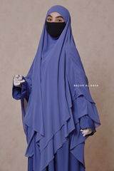 Pari Slate Blue Two Layered Maxi Diamond Khimar - Crepe Chiffon