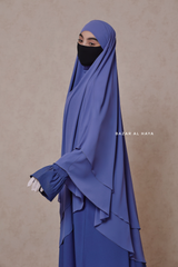 Pari Slate Blue Two Layered Maxi Diamond Khimar - Crepe Chiffon