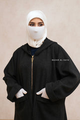 Black Kinza Warm Hooded Poncho Overcoat - Comfy Oversized- Premium Wool