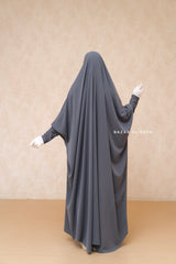 Sarah One Piece Steel Grey Jilbab - Zipper Sleeves - Silk Crepe