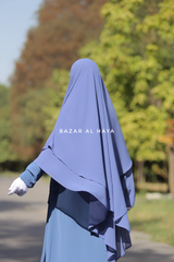 Pari Slate Blue Two Layered Maxi Diamond Khimar - Crepe Chiffon