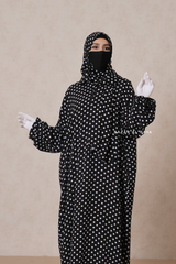 Prayer / Salah Dress One Piece Jilbab Polka Dot 100% Cotton - Super Breathable Comfy Style