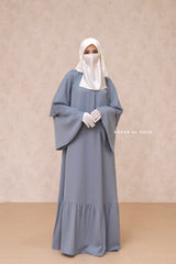 Bushra Dress - Steel Grey Layered Ruffle Sleeve Abaya - Premium Sultansha