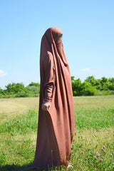 Sarah One Piece Peach Jilbab - Zipper Sleeves - Silk Crepe