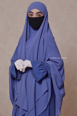 Pari Slate Blue Two Layered Maxi Diamond Khimar - Crepe Chiffon