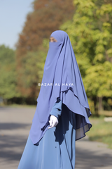 Pari Slate Blue Two Layered Maxi Diamond Khimar - Crepe Chiffon