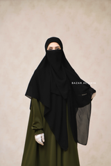 Square Scarf With Half Niqab Set In Black - Super Breathable - Quality