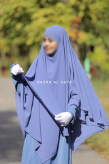 Pari Slate Blue Two Layered Maxi Diamond Khimar - Crepe Chiffon