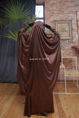 Chocolate Latifa Two Piece Satin Jilbab With Skirt - Long & Loose