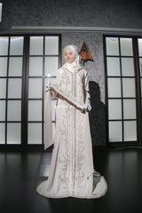 Duha Ivory Moroccan Embroidered Gleaming Kaftan With Silk Dress & Belt Set - 3 Piece