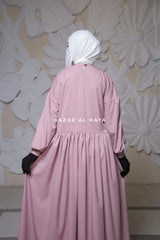 Erina Pink Abaya Dress, Unique Round Collar Classic Design - Puff Sleeves