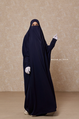 Dark Blue Sarah One Piece Jilbab - Zipper Sleeves - Silk Crepe