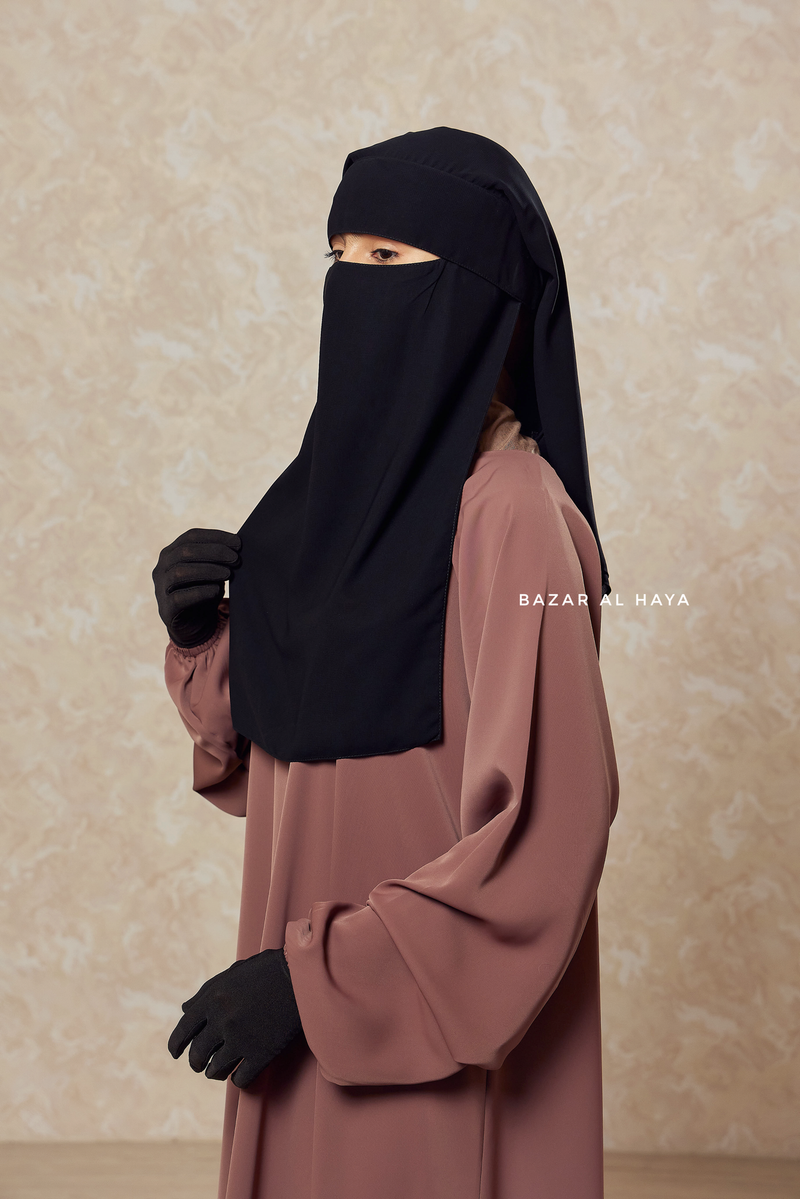 Long Black Two Layer Flap Niqab - Wide - Super Breathable Veil