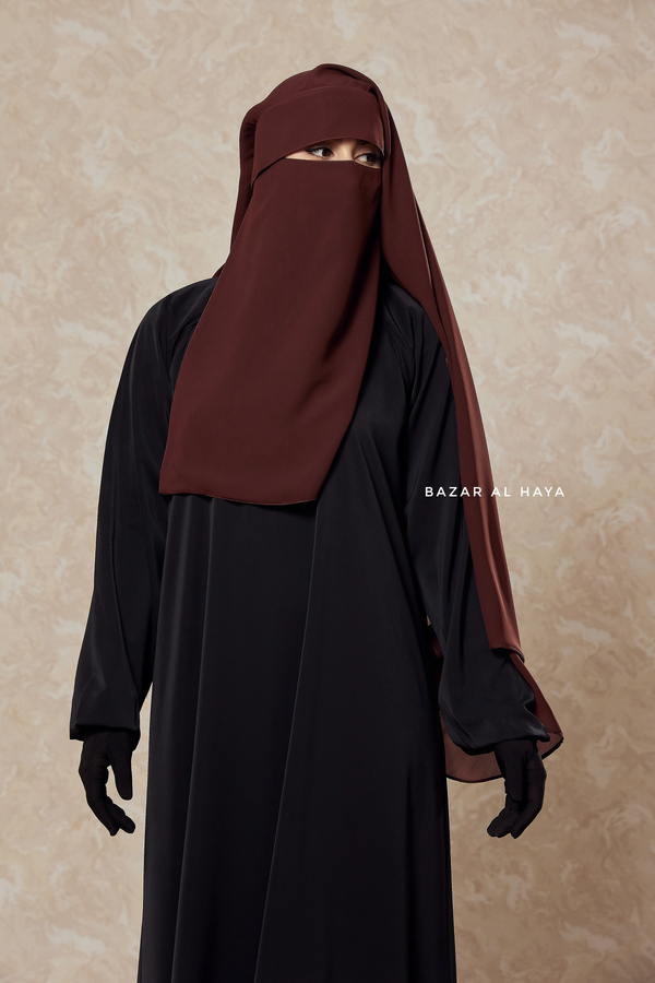 Brown Two Layer Flap Niqab - Premium Wool Chiffon - Medium