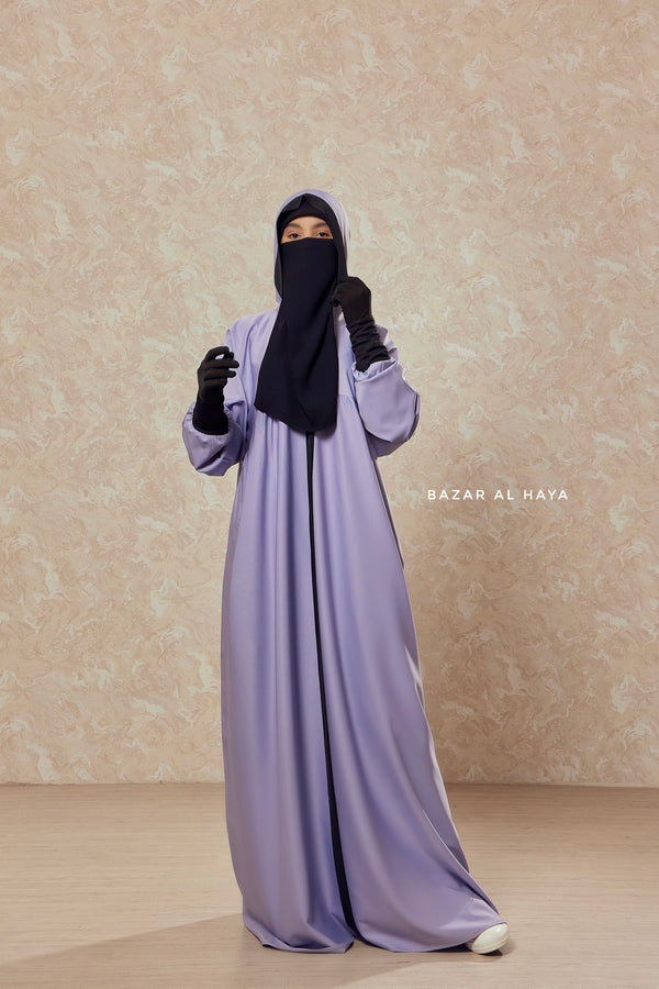 Kalina Lilac Hooded Abaya Dress With Pockets - Silk Crepe