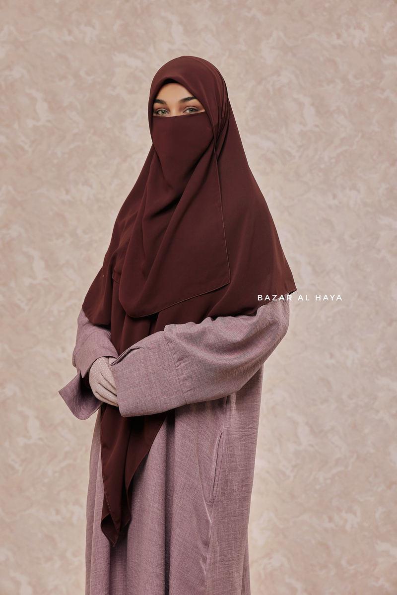 Brown Square Scarf With Half Niqab Set - Super Breathable - Quality