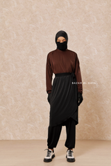 Black Brown Modest Swimwear 4 Piece Swimdress, Khimar, Apron & Pants - Comfort Swimsuit