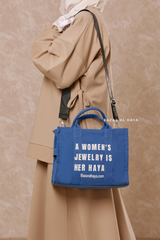 “A Women’s Jewelry Is Her Haya” Blue Cotton Tote Bag