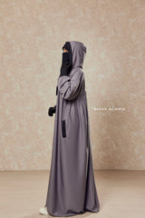 Kalina Steel Grey Hooded Abaya Dress With Pockets - Mediumweight Silk Crepe