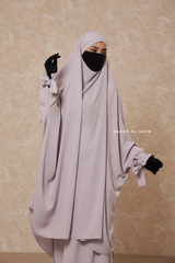 Silver Jahida Two Piece Jilbab With Loose Pants Set - Skirt-Style Shalwar