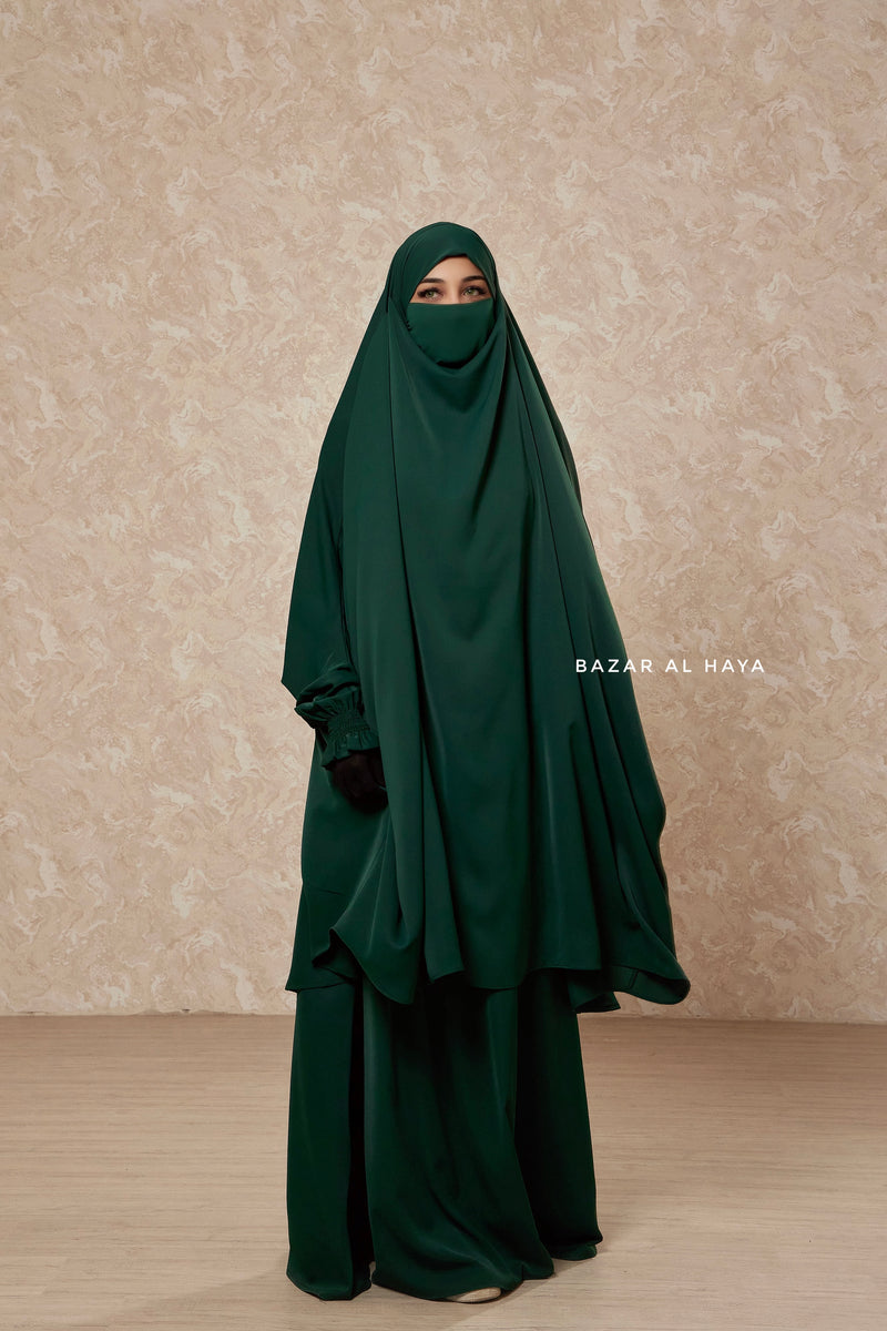 Green Emerald  Hoor - Two Piece Jilbab With Skirt- Long & Loose