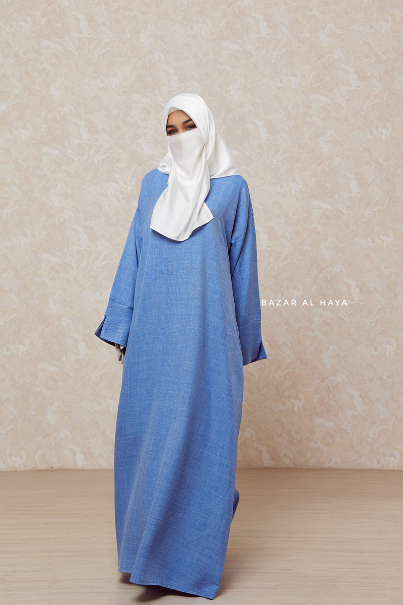 Blue Rahima Loose Fit Comfy Abaya With Pockets - Leon