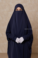 Dark Blue Sarah One Piece Jilbab - Zipper Sleeves - Silk Crepe