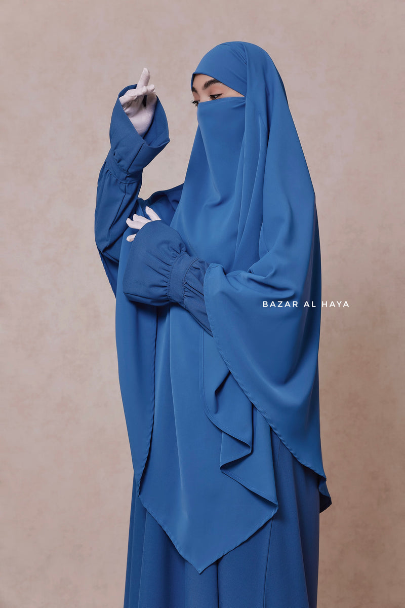 Steel Blue Mubarak Diamond Khimar - Nida Extra Long