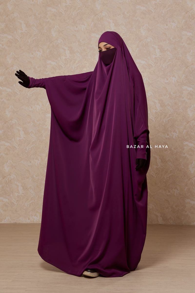 Purple Sarah One Piece Jilbab - Zipper Sleeves - Silk Crepe