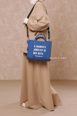 “A Women’s Jewelry Is Her Haya” Blue Cotton Tote Bag