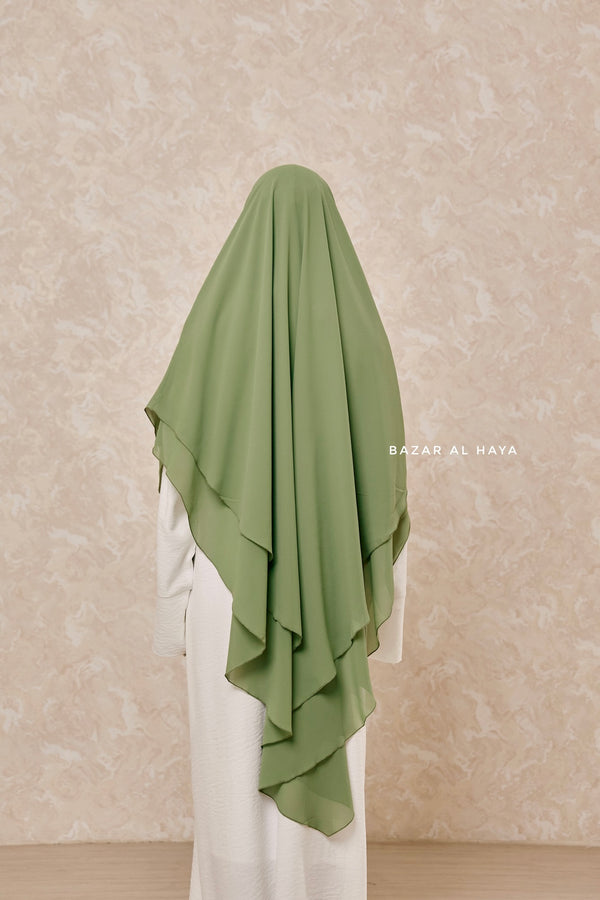 Olive Pari Two Layered Maxi Diamond Khimar - Crepe Chiffon