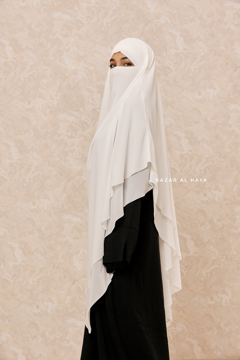 Ivory Pari Two Layered Maxi Diamond Khimar - Crepe Chiffon