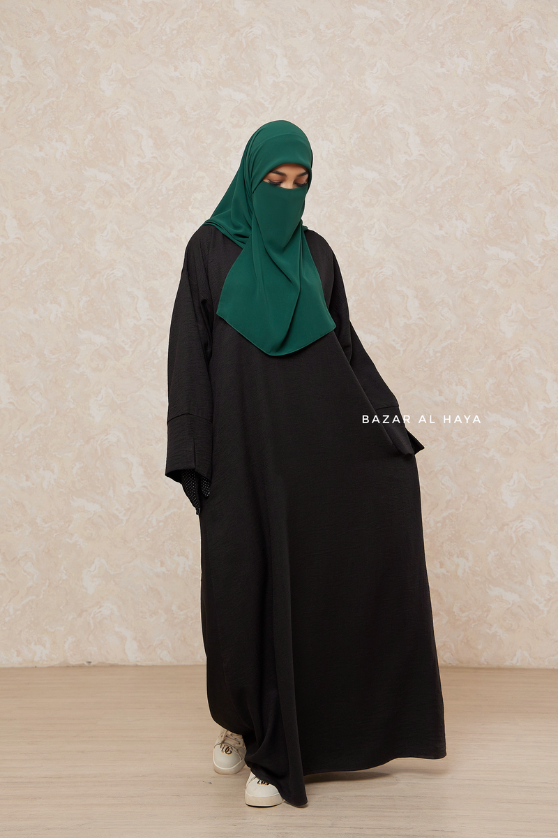 Black Rahima Loose Fit Comfy Abaya With Pockets - Leon