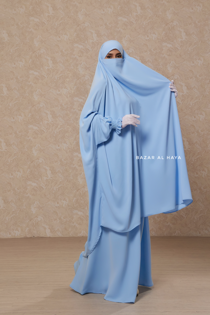 Hoor Baby Blue - Two Piece Jilbab With Skirt- Long & Loose