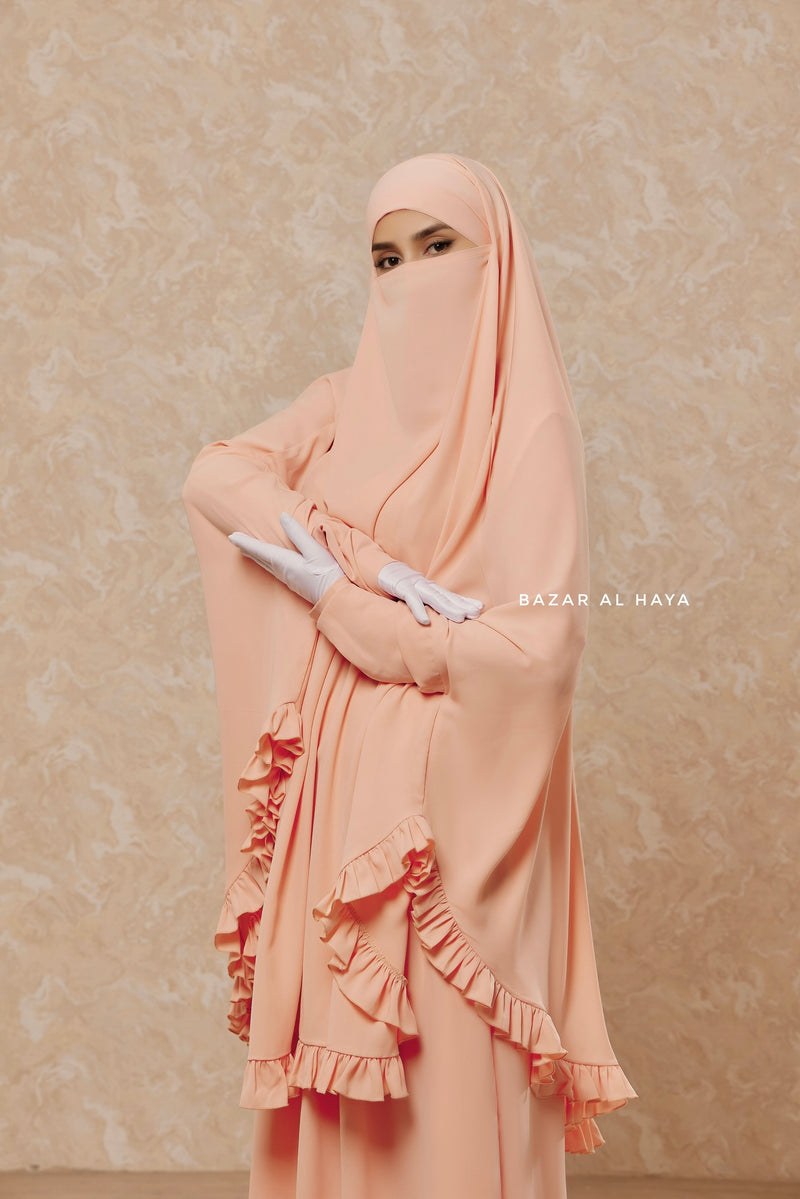 Peach Ibadah Two-piece Jilbab with Skirt, Haj, Umrah Garment & Prayer Set