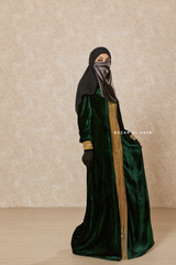 Emerald Green Irfah Luxurious Plush Pombarch Kaftan - Abaya Dress With Belt