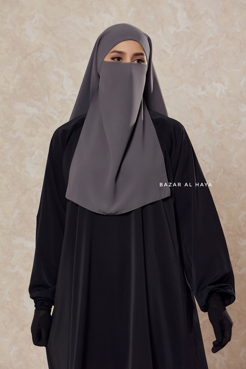 Grey Single Half Niqab - Super Breathable Veil