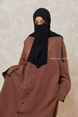 Brown Falak Classic Loose Fit Abaya Coat With Scarf - Pockets & Zippers