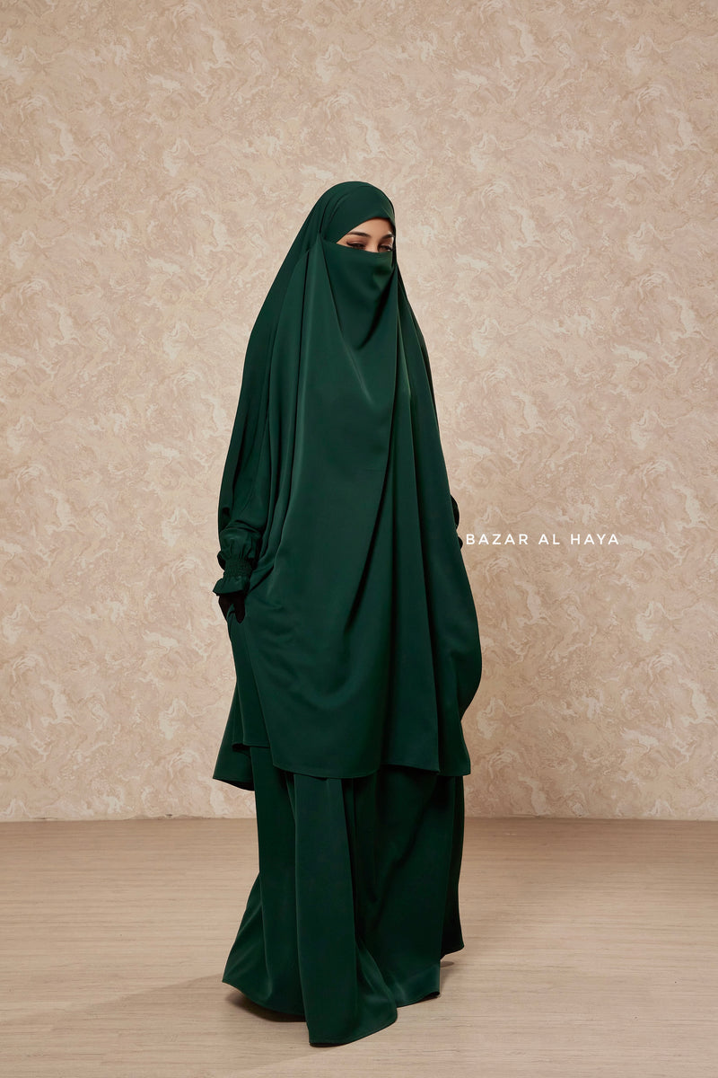 Green Emerald  Hoor - Two Piece Jilbab With Skirt- Long & Loose