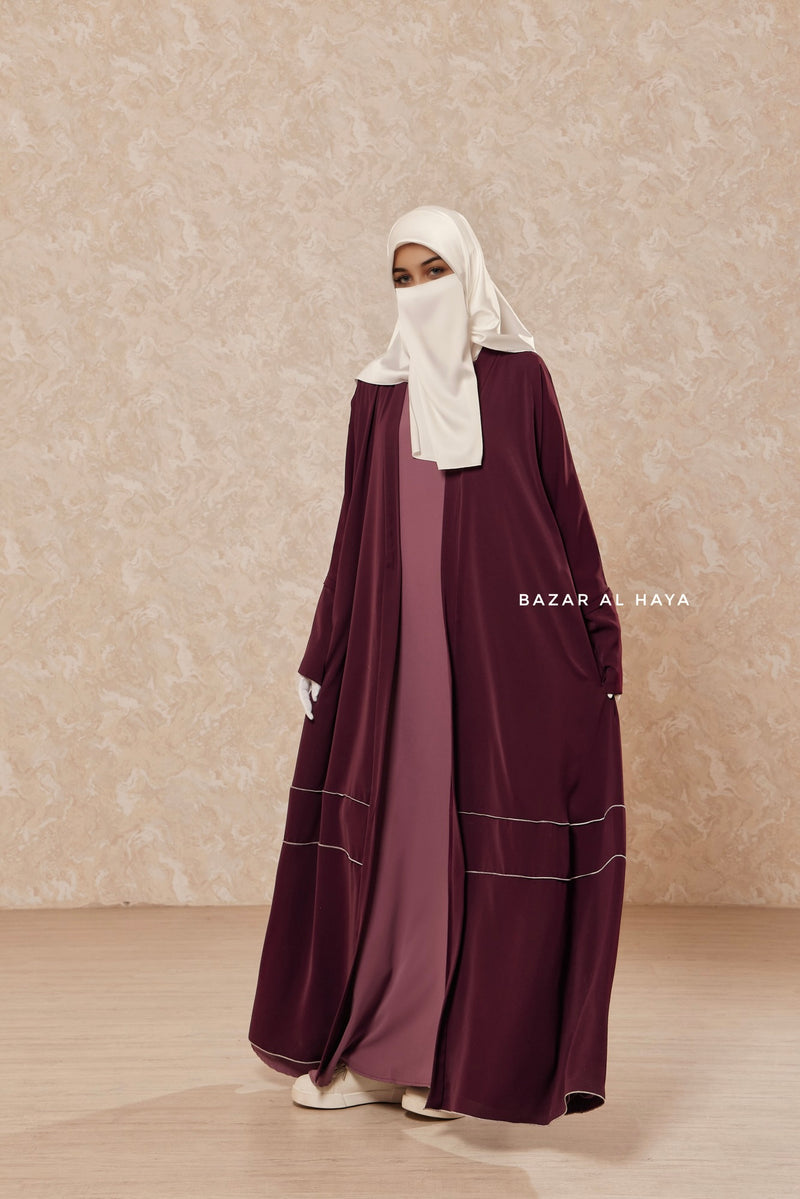 Mulberry Fathiya Open Front Abaya In Nida - Relaxed Fit