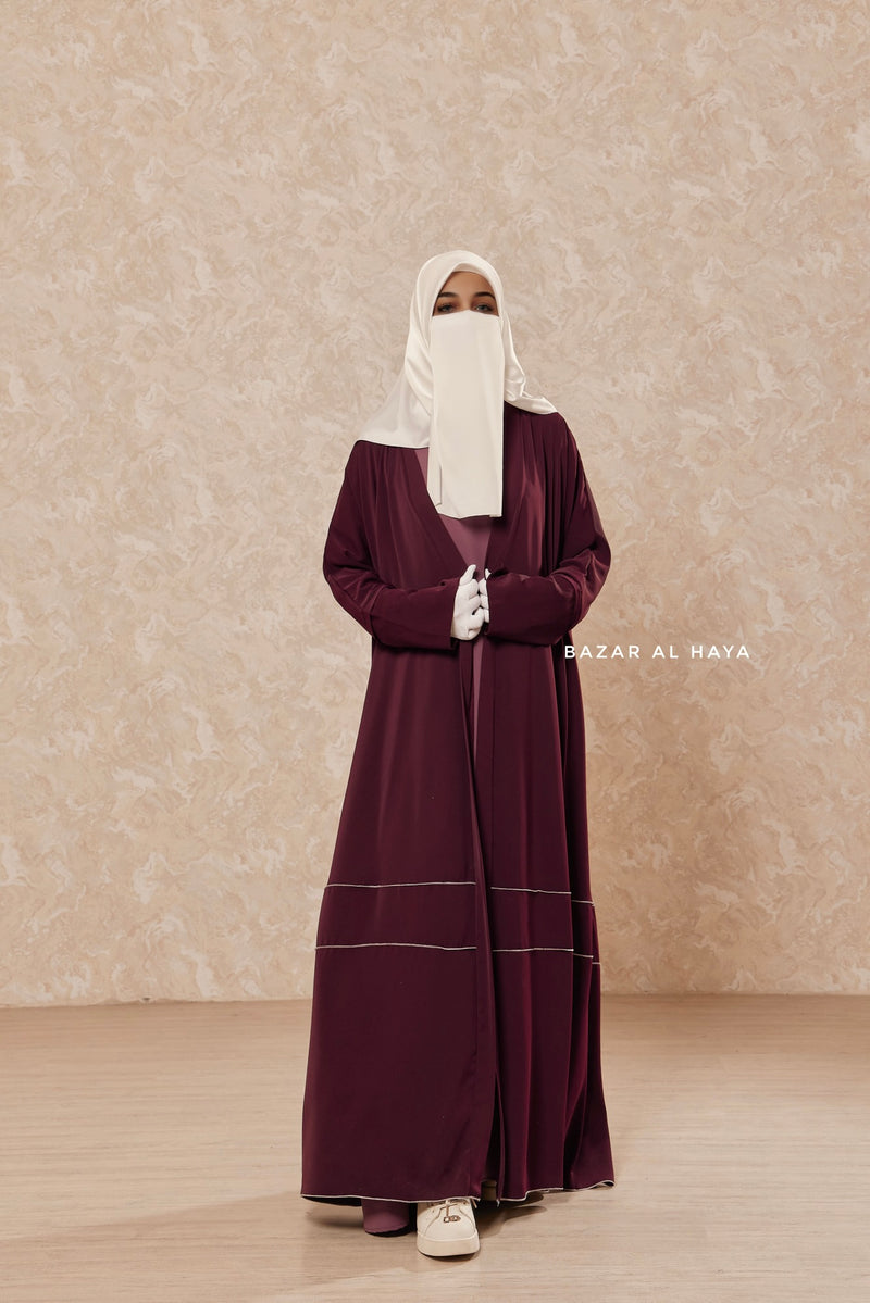 Mulberry Fathiya Open Front Abaya In Nida - Relaxed Fit