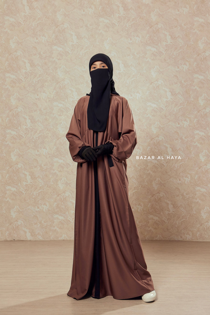 Kalina Brunette Hooded Abaya Dress With Pockets - Mediumweight Silk Crepe