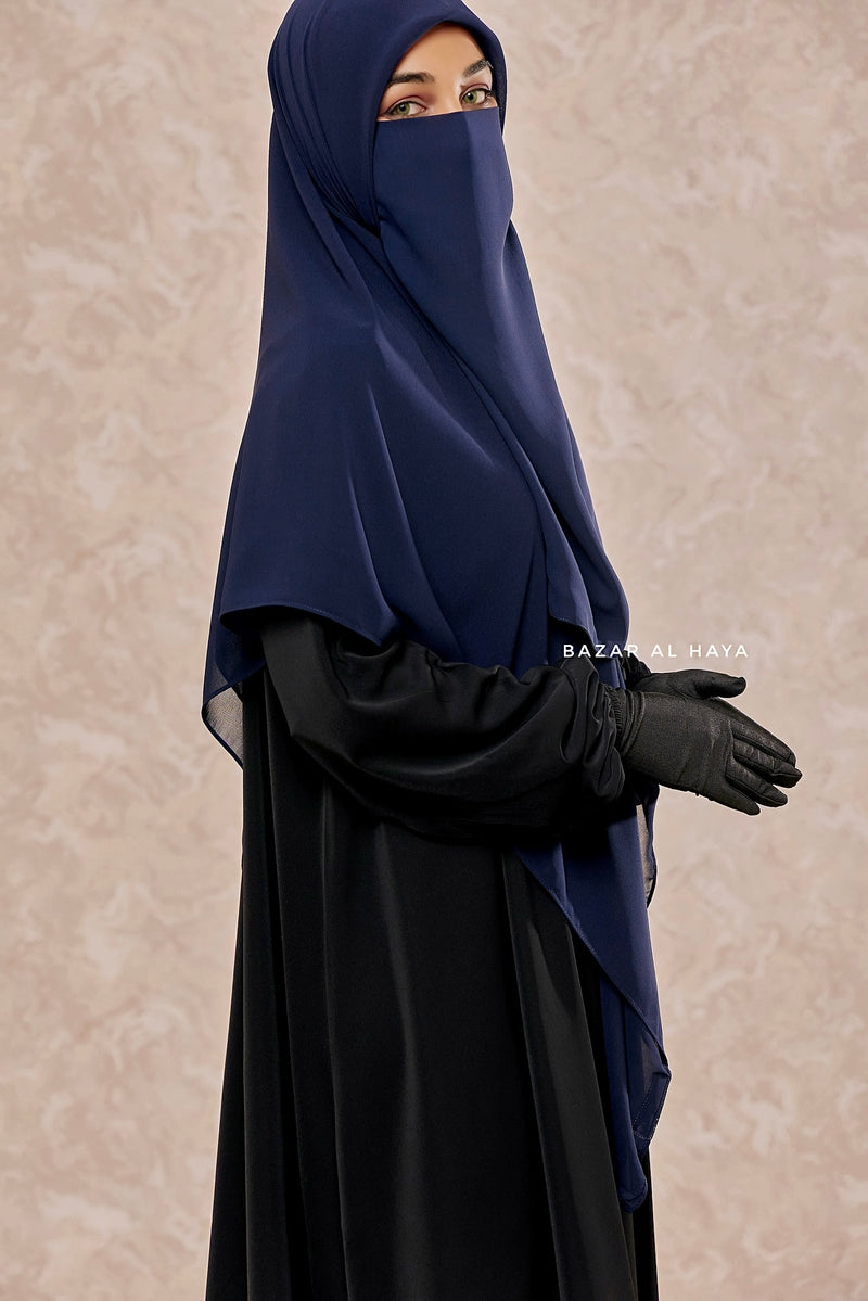 Square Scarf With Half Niqab Set In Dark Blue - Super Breathable - Quality