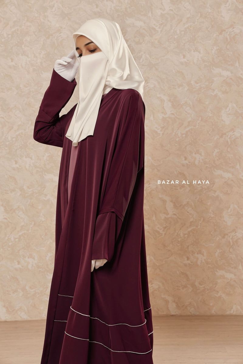 Mulberry Fathiya Open Front Abaya In Nida - Relaxed Fit